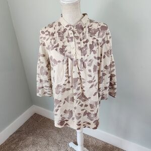 Moda International Women’s Floral Sheer Flowy 3 Button Blouse Top Size Large